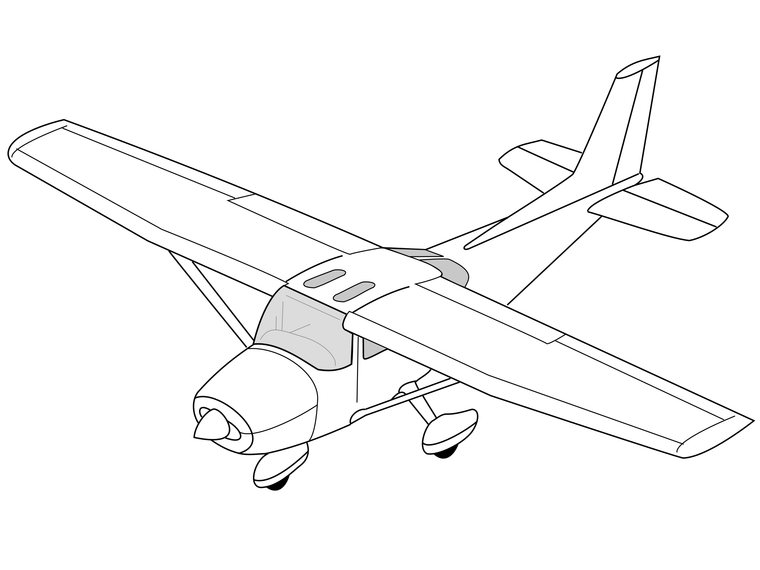 Vorher: Technische Strichzeichnung eines Flugzeugs als Pixelbild